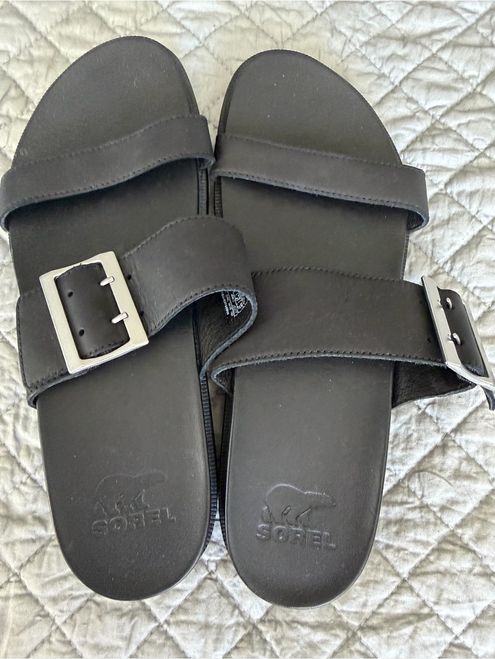 SOREL Black Slide Sandals with Adjustable Buckles